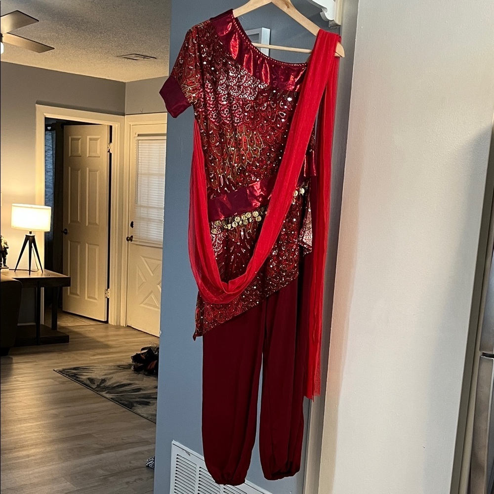 Algy Women’s Red Velvet Sequin Dance Costume Cosplay Size Adult Large Dancewear